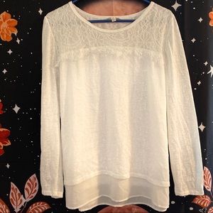 White long sleeve with lace and chiffon accents